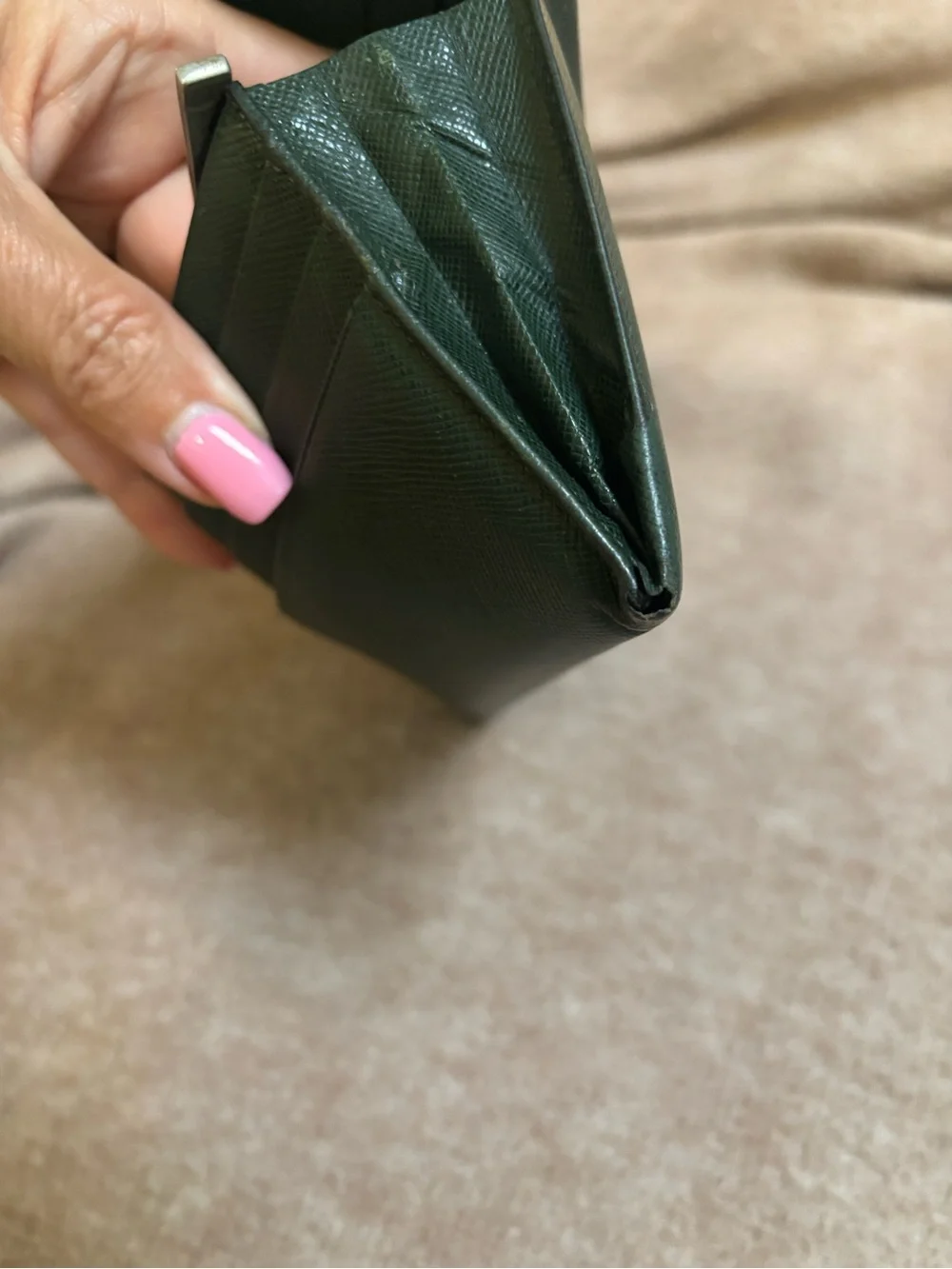 Burberry Dark Green Textured Leather Long Wallet